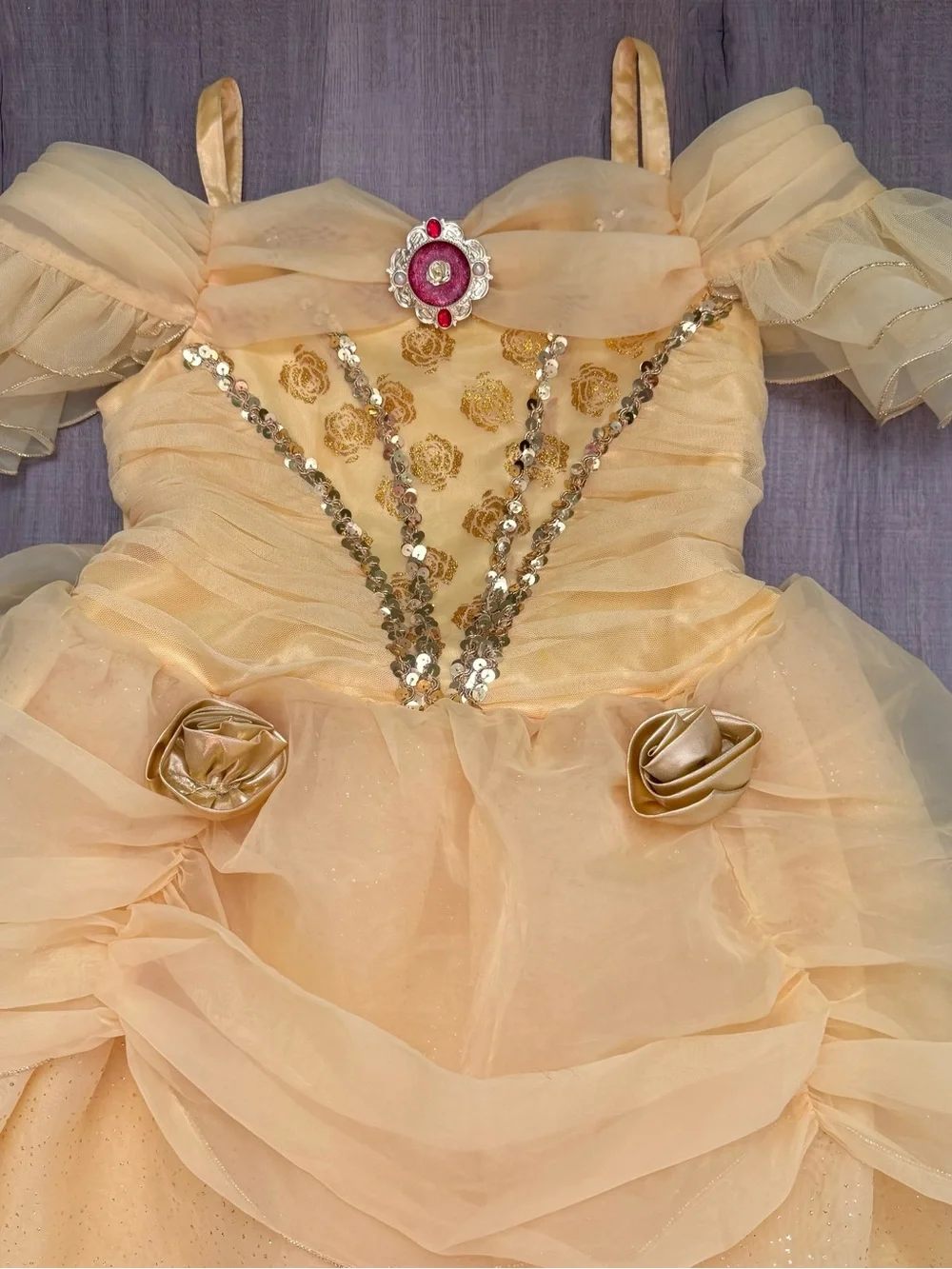 Disney Store Gold Belle Sparkle Princess Girls Kids 9/10 Tulle Dress Costume